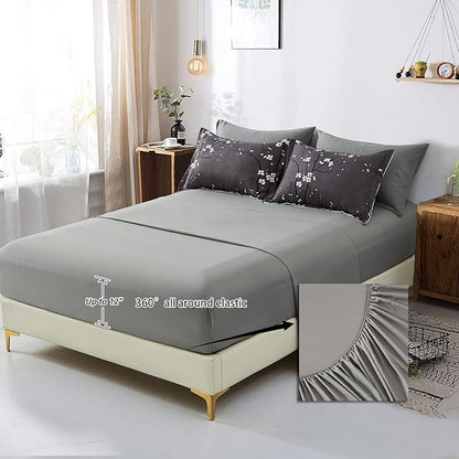 WONGS BEDDING 7 Pieces Comforter Set Full, Floral Bed in a Bag Comforter Reversible Flower Plum Bedding Set Full Size（1 Comforter,2 Pillowcase,2 Pillow Shames,1 Flat Sheet,1 Fitted Sheet）