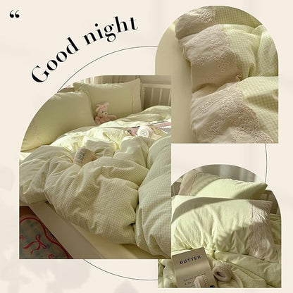 HighBuy Gingham Comforter Set King with Lace Ruffles,Modern Plaid Checkered Pattern Comforter Soft Fluffy Gingham Bedding Set Lightweight,Grid Plaid Bedding Checkered Comforter Set