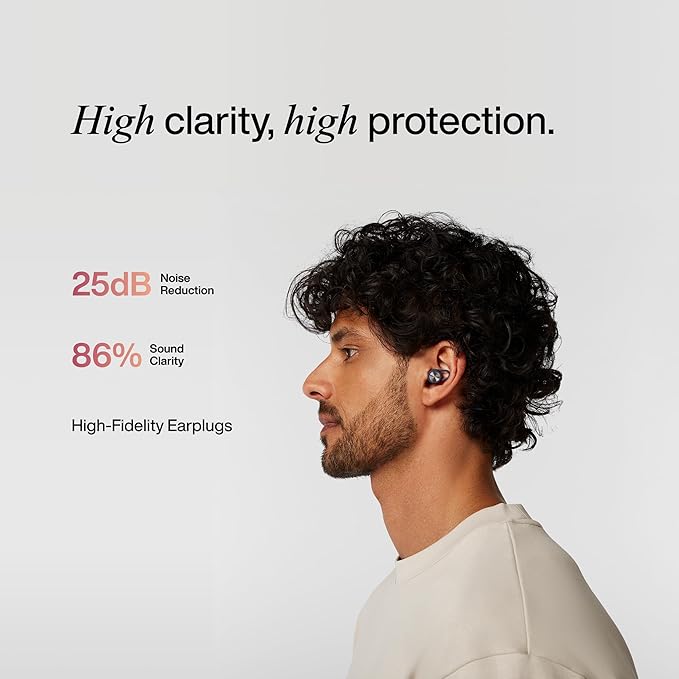 Hears Plus Ear Plugs for Noise Reduction - Patented Reusable Concert Earplugs, 25dB SNR Sound Reduction, Hypoallergenic for Musicians, Motorcycle and Sleeping with 4 tip Sizes - Nebula Navy