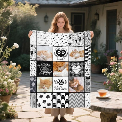 D-Story Pet Loss Sympathy Blanket Pet Loving Memorial Remembrance Gift Custom Blankets, Personalized Cat Lover Blanket with Photo Picture- Cat Passing Away Remembrance Gift