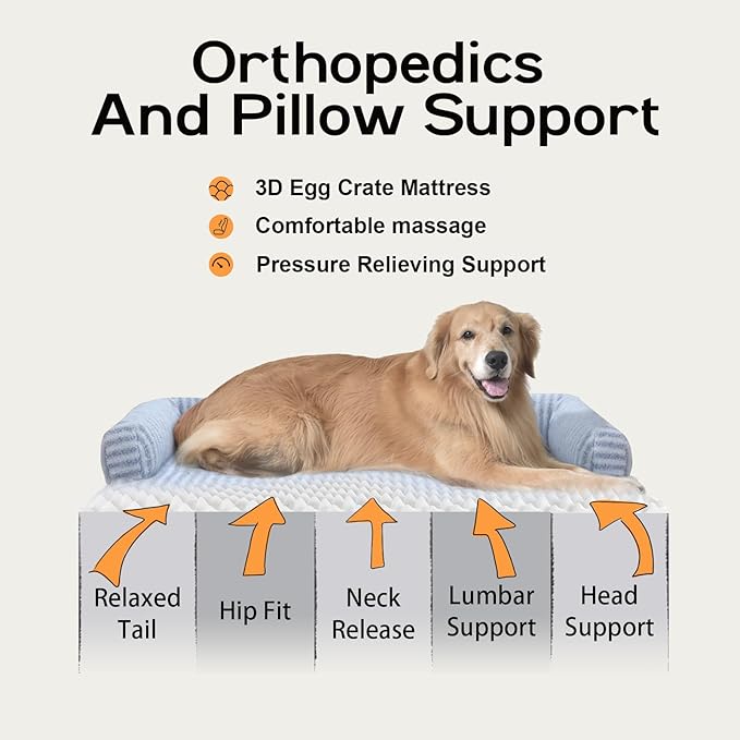 Waterproof Orthopedic Foam Dog Beds for Extra Large Dogs Durable Dog Sofa Comfy Pet Bed Washable Removable Cover and Non-Slip Bottom Bolster