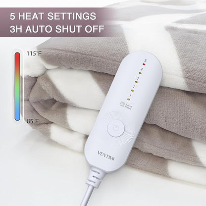VENTIMI Electric Blanket Heated Throw, 50" x 60" Heated Blanket with 5 Heat Levels & 3 Hours Auto Off, Fast Heating Blankets with ETL & FCC Certification, Beige