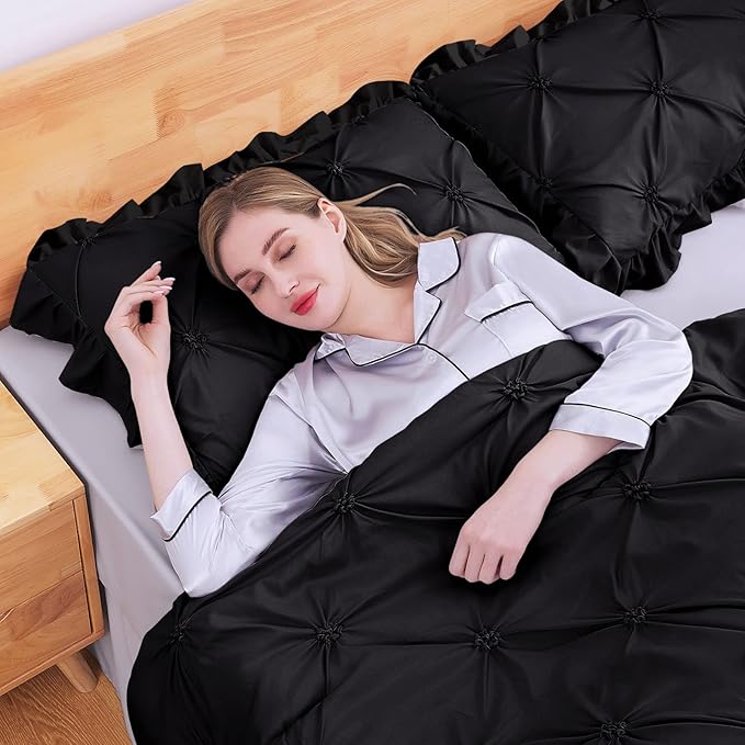 JOLLYVOGUE Black/Gray Bed in a Bag Comforter Set for Bedroom,Cal King Size Comforter Sets 7 Pieces,Bed in a Bag Comforter Set for Bedroom with Comforter, Sheets,Ruffled Shams & Pillowcases