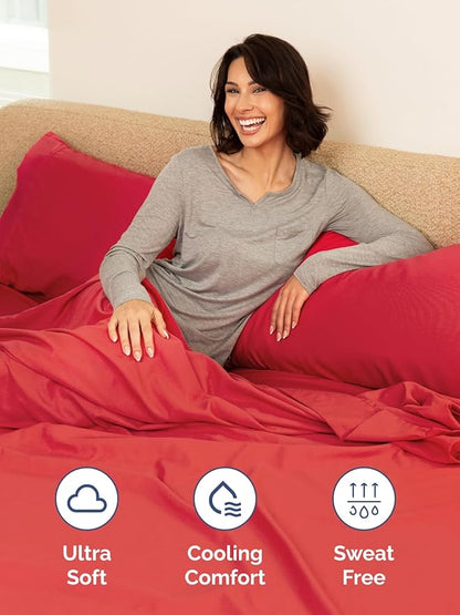 Extra Deep Queen Sheet Set - 6 Piece Breathable and Cooling Sheets - Hotel Luxury Bedding for Women, Men, Kids & Teens - Easy & Secure Fit - Soft, Wrinkle Free and Comfy w/ Extra Deep Pockets - Red