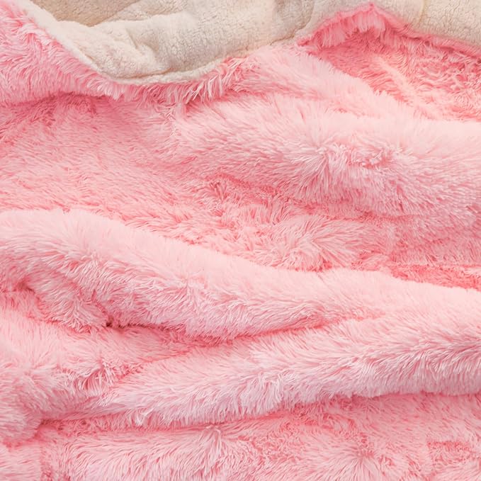 UOZZI BEDDING Pink Faux Fur Comforter Set Queen 3 Pieces - 1 Shaggy Comforter Set 90x90 and 2 Pillowcases, Ultra Soft and Easy Care Luxury Plush Shaggy Duvet Set for Girls Women Princess Style