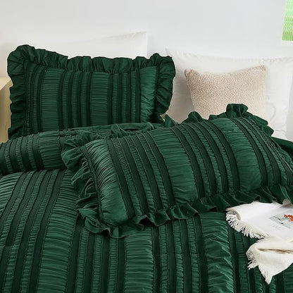 WONGS BEDDING King Size Comforter,Christmas Emerald Green Boho Comforter Set King,Shabby Chic Bedding Set for Bed, 3 Pieces Soft Lightweight Farmhouse Comforter for All Season 104"×90"
