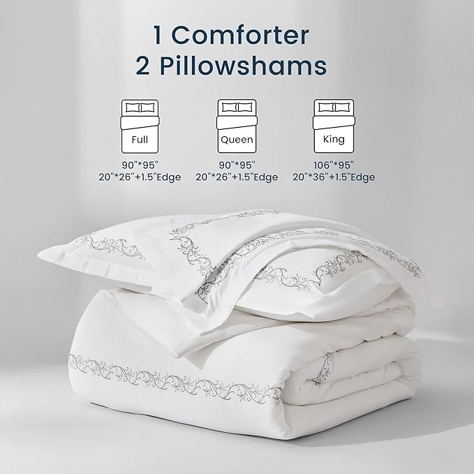 SLEEP ZONE Fall King Comforter Set, Luxury Hotel Collection Comforter, 3 Pieces Fluffy Lightweight Down Alternative Duvet Insert with Embroidered Stripes (Natural Branches, King)