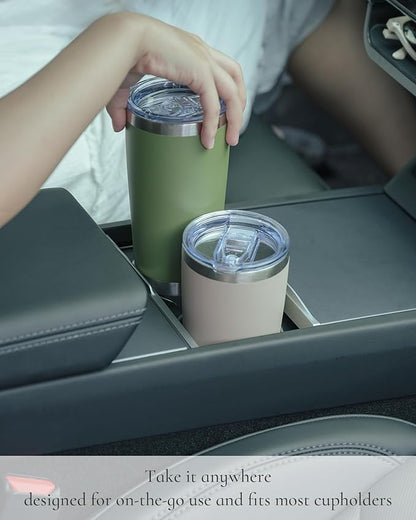 Travel Coffee Tumbler 20oz, 4 Pack Leakproof Travel Coffee Mug with Lid and Straw, Stainless Steel Double Wall Vacuum Insulated Tumbler for Hot/Iced Drinks (Army Green, Textured Matte)