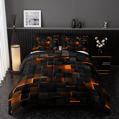 Neon Yellow Black Comforter Set King Geometric Kids Bedding Set,3 PCS Geometry Honeycomb Bed Set Modern Quilt Set 1 Comforter 2 Pillow Cases Cool Room Decor All Season B-Side Black