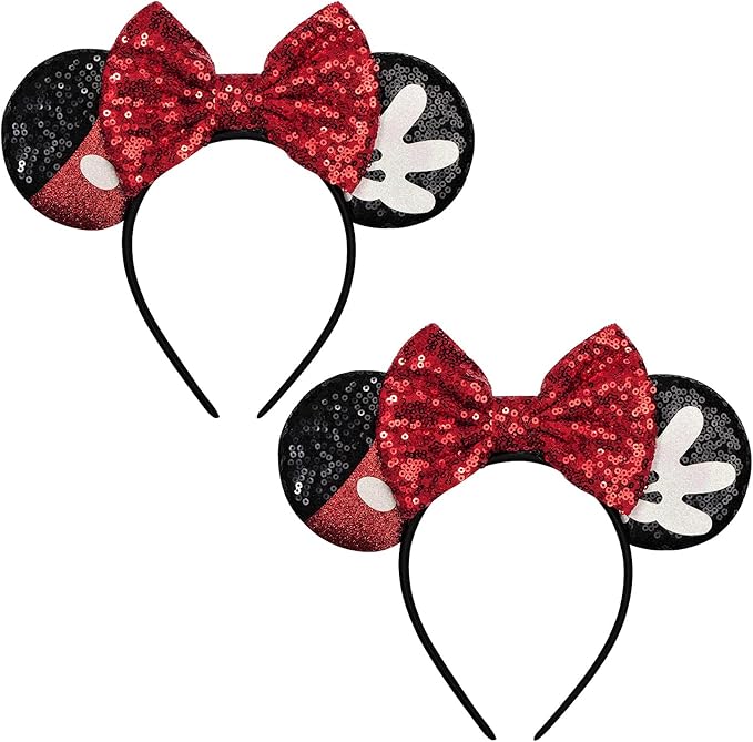 FANYITY Mouse Costume Ears,2 Pcs Mouse Ears Headbands for Girls & Women Party,Size Free (RED Bow 2)