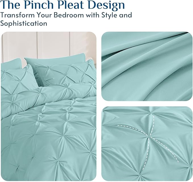 JOLLYVOGUE Full Size Comforter Sets 7 Pieces - Bed in a Bag Full for All Season, Pintuck Bedding Comforter Sets with Comforter, Flat Sheet, Fitted Sheet and Pillowcases & Shams, Lake Blue