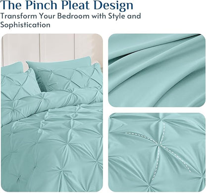 JOLLYVOGUE Full Size Comforter Sets 7 Pieces - Bed in a Bag Full for All Season, Pintuck Bedding Comforter Sets with Comforter, Flat Sheet, Fitted Sheet and Pillowcases & Shams, Lake Blue