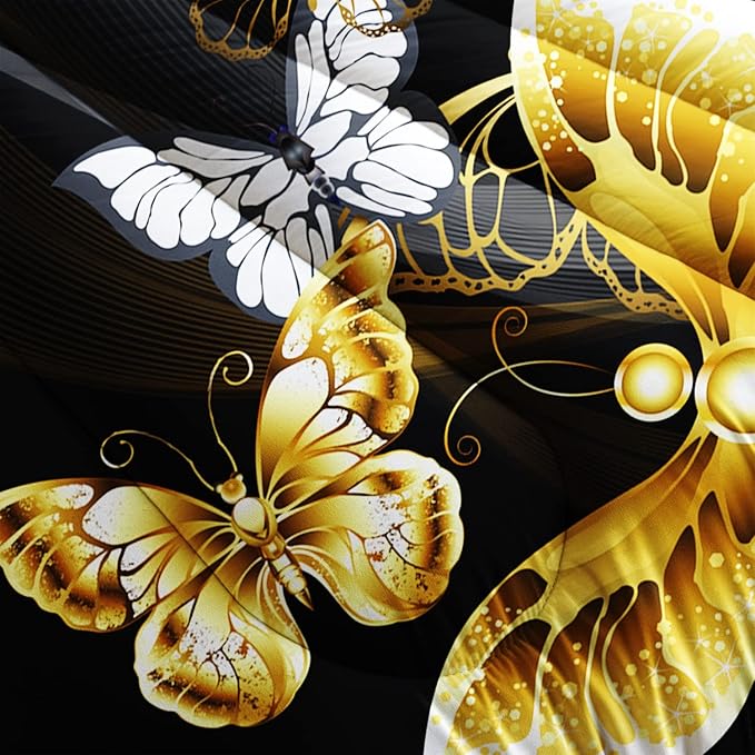 Butterfly Comforter Set for Adults Black and Gold Butterfly Bedding Set Aesthetics Butterflies Quilt Duvet Set Queen Size with 1 Comforter and 2 Pillowcases