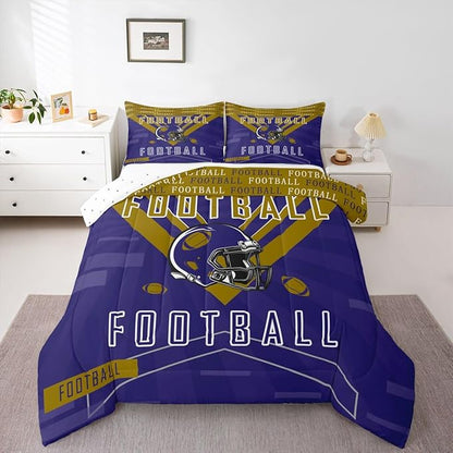 Feelyou Football Bedding Set Boys Girls Toddler Size Women Men Rugby Sports Comforter Football City Duvet Quilt Purple Brown Room Decor