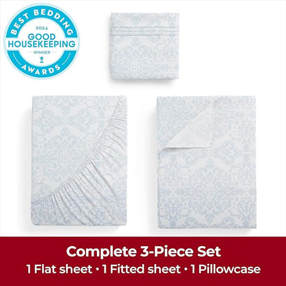 Mellanni Extra Deep Twin Sheets - 3 PC Iconic Collection Bedding - Hotel Luxury, Ultra Soft, Cooling Bed Sheets - Wrinkle, Fade, Stain Resistant (Twin, Laced Sky Blue)