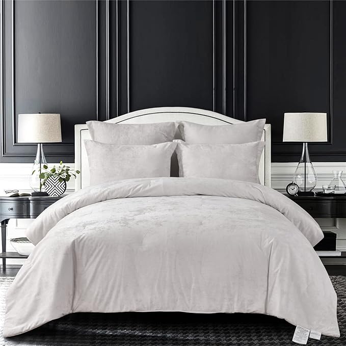 Sunshine Nicole Distressed Velvet Comforter Set, Distressed Velvet Face and Brushed Solid Microfiber Reverse, with Light Weight Soft Poly Fill, 5 Pieces Light Ivory, Queen