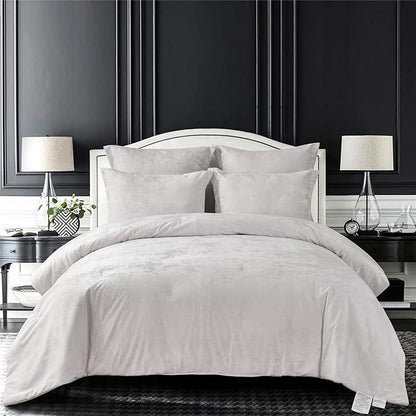 Sunshine Nicole Distressed Velvet Comforter Set, Distressed Velvet Face and Brushed Solid Microfiber Reverse, with Light Weight Soft Poly Fill, 5 Pieces Light Ivory, Queen