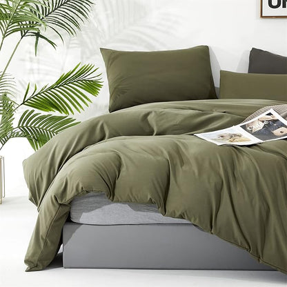 CLOTHKNOW Olive Green King Size Comforter Set Green Bedding Comforter Sets Soft All Season Hunter Green Comforter with 2 x Pillow Cases