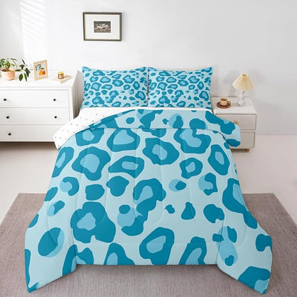 Erosebridal Blue Leopard Twin Comforter Set for Kids Boys Girls,African Cheetah Print Bedding Set,Farmhouse Rustic Duvet Insert,Wild Animal Skin Bed Set for All Season