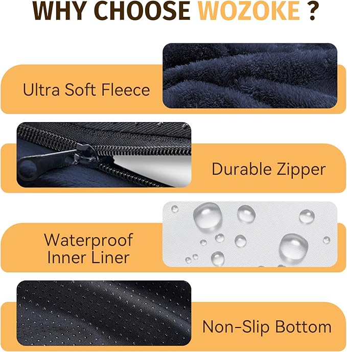 Orthopedic Waterproof Large Dog Bed: Memory Foam Washable Dog Bed with Bolsters - XXL Orthopedic Removable Cover for Medium Large Sized Pet - Non-Slip Bottom - Navy