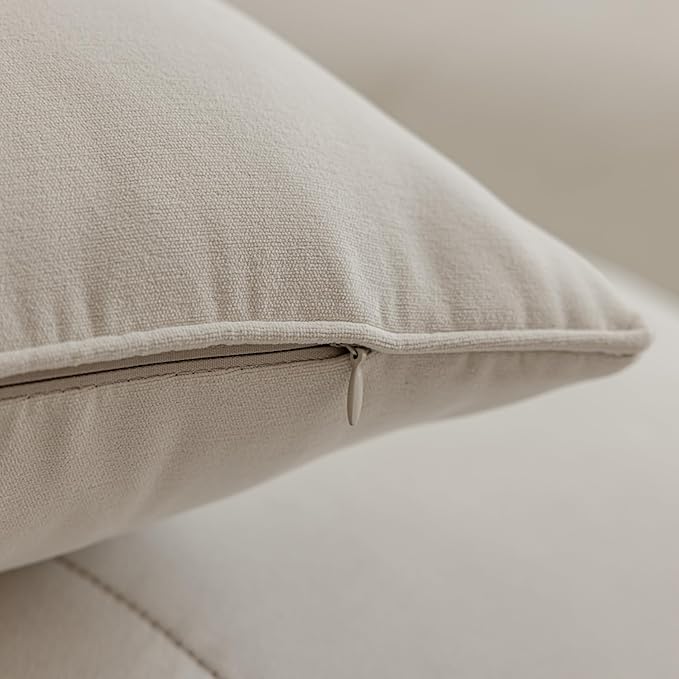 Throw Pillow Covers with Insert Included, with Embroidered Detail, 18 x 18 inches, Decorative Throw Pillow for Sofa Couch Bed (Ivory (Gray Trim), 18" L x 18" W)
