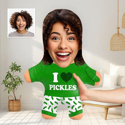 Drawelry Custom Face Photo Pillow, Personalized 3D Portrait Throw Pillow with Funny Cute Design, Birthday Valentine's Gift for Boyfriend Girlfriend Family Friends Couples (Pickle)