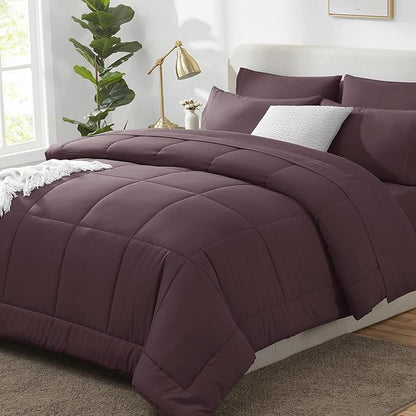 CozyLux Full Size Comforter Set Cocoa Powder, 7 Pieces Bed in a Bag, Cocoa Powder Comforter Full Size, All Season Bedding Sets with Stitch Quilted Comforter, Flat Sheet, Fitted Sheet, Pillowcases
