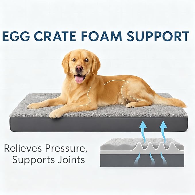Dog Bed with Waterproof Inner Liner, Removable Cover, Egg Crate Foam Dog Beds, Easy to Clean，45×32Inch，Gray