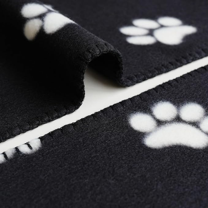 ZYFZCYBL Fleece Throw Blankets Lightweight Warm Soft Cozy Pet-Friendly Bulk Fleece Throw Blanket Solid for Home Bed, Sofa，Office,Gifts, Couch (Pack of 6-50 x 60 inch，Black White Paw Print)