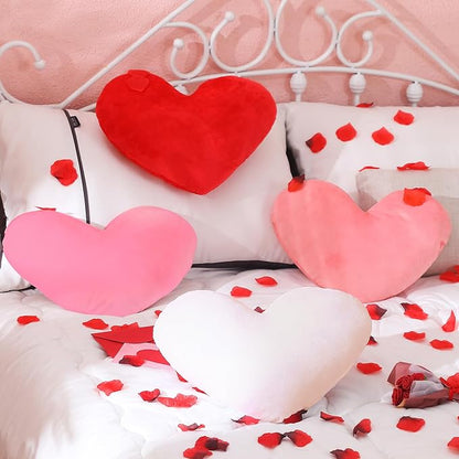 Suzile 4 Pcs Valentine's Day Heart Throw Pillows Red White Pink Heart Shape Plush Love Pillow Soft Decorative Back Cushion Valentine Decorative Pillows for Women Bed Sofa Chair Home Decor Wedding Gift