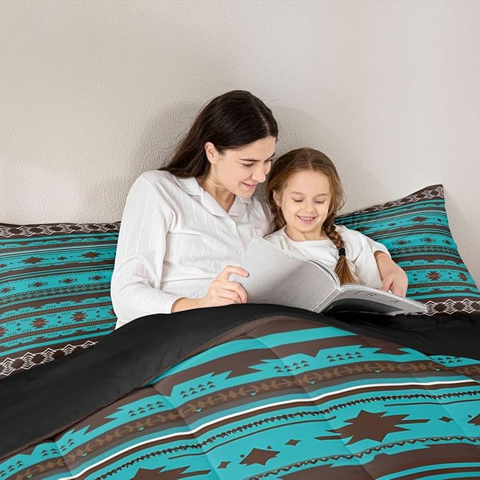 Erosebridal Western Quilt Vintage Geometric Bedding Set,Boho Comforter Set Full Duvet Insert,Western Home Decor Rustic Farmhouse Bedroom,Aztec Full Native American Green Brown, Multi 39