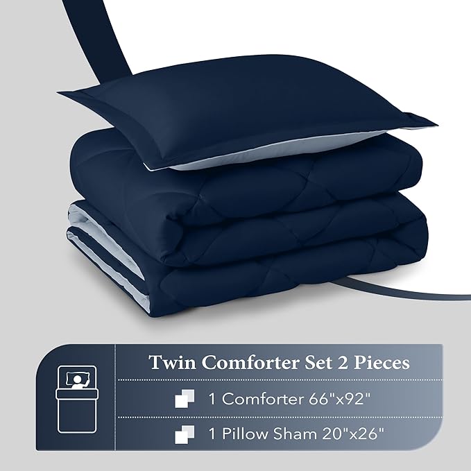 downluxe Twin Comforter Set - Blue and Sapphire Twin Comforter, Soft Bedding Sets for All Seasons -2 Pieces - 1 Comforter (66"x92") and 1 Pillow Sham(20"x26")