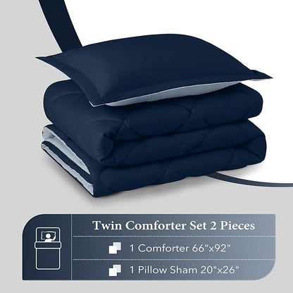 downluxe Twin Comforter Set - Blue and Sapphire Twin Comforter, Soft Bedding Sets for All Seasons -2 Pieces - 1 Comforter (66"x92") and 1 Pillow Sham(20"x26")