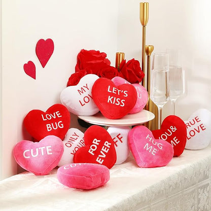 Kathfly 16 Pcs Valentine's Day Conversation Heart Plush Throw Pillows Candy Plush Conversation Hearts Valentines Stuffed Throw Pillow Decoration for Wedding Holiday Party Favors(White, Pink, Red)