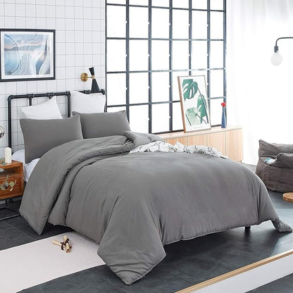Houseri Dark Grey California King Comforter Set 3 Pieces Solid Gray Bedding Sets Cal King Men Women Comfy Fluffy Plain Grey Comforters Soft Lightweight Deep Gray All Grey Bed Quilts Blankets Cal King