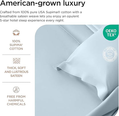 Threadmill Luxury Full Size Sheets for Full Size Mattress, 1000 Thread Count Supima Cotton Sheets for Full Mattress, 5-Star Hotel Quality 4 Piece Bed Sheets with Extra Deep Pocket, Light Blue