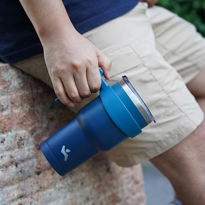 30 oz Tumbler with Handle and 2 Straw 2 Lid, Insulated Water Bottle Stainless Steel Vacuum Cup Reusable Travel Mug, Cherry