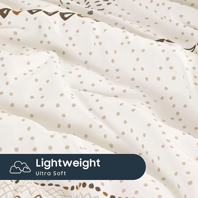 Wake In Cloud - Boho Comforter Set, Farmhouse Bohemian Western Aztec Neutral Aesthetic, Soft Lightweight Bedding, 3 Pieces, Beige, California King Size