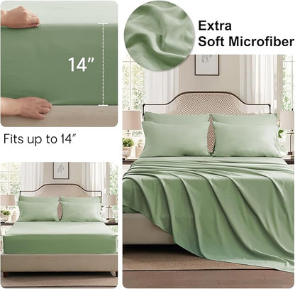Anluoer Sage Green Full Comforter Set 7 Pieces, Bed in a Bag with Sheets, All Season Bedding Sets with 1 Comforter, 2 Pillow Shams, 2 Pillowcases, 1 Flat Sheet, 1 Fitted Sheet