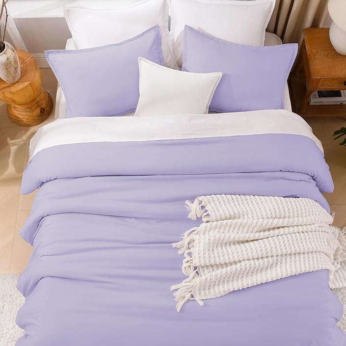 Litanika Lavender Comforter California King Size, 3 Pieces Cal King Lightweight Solid Bedding Comforter Set, All Season Fluffy Bed Set (104x96In Comforter & 2 Pillowcases)