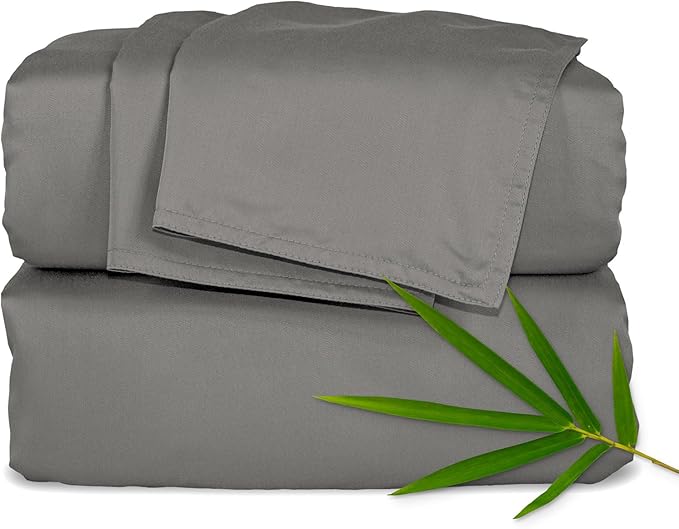 Pure Bamboo Twin Sheets, Genuine 100% Organic Viscose Derived from Bamboo Bed Sheet Set, Luxuriously Soft & Cooling, Double Stitching, 2 Year Quality Promise (Twin, Graphite)