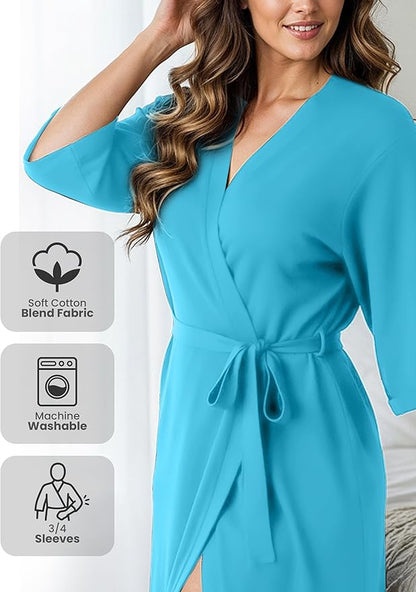 NY Threads Women's Robe Long Knit Bathrobe 3/4 Sleeves Soft Kimono Lightweight Loungewear