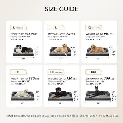 Orthopedic Dog Beds for Extra Large Dogs, Waterproof Egg Crate Foam XL Dog Bed with Sides 48x30Inch, Big Dogs Couch Beds with Removable Washable Cover and Nonskid Bottom, Dark Grey