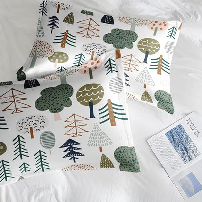 Comforter Set Full Size, Woodland Tree Wood 3 Pcs Soft Bedding Set for Kids and Adults, Plant Pine Green Comforter Set with 2 Pillowcases, for Bedroom Bed Decor