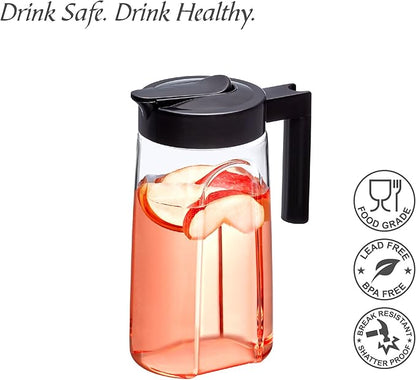 Amazing Abby - Slim Mini - Tritan Pitcher (48 oz), Unbreakable Plastic Water Pitcher with Lid, BPA-Free, Heat-Resistant, Dishwasher-Safe, Great for Iced and Hot Drinks, Indoors and Outdoors, Black