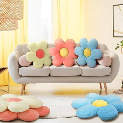 Sratte 3 Pcs Flower Pillows Flower Shaped Throw Pillows Cute Daisy Plush Pillow Decorative Floor Pillow Seat Cushion for Bedroom Home Sofa Chair Couch Decor(Multicolored,20")