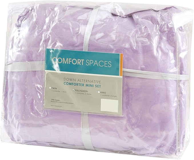 Comfort Spaces Vixie Reversible Comforter Set - Trendy Casual Geometric Quilted Cover, All Season Down Alternative Cozy Bedding, Matching Sham, Lavender/Gray, Full/Queen 3 piece