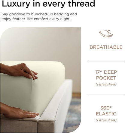 Threadmill Certified 100% American Supima Cotton Sheets, California King Sheet, 1000 Thread Count Hotel Quality Sateen Weave, 4 Pc Luxury Bed Sheet Set, Ivory Sheets with Elasticized Deep Pocket