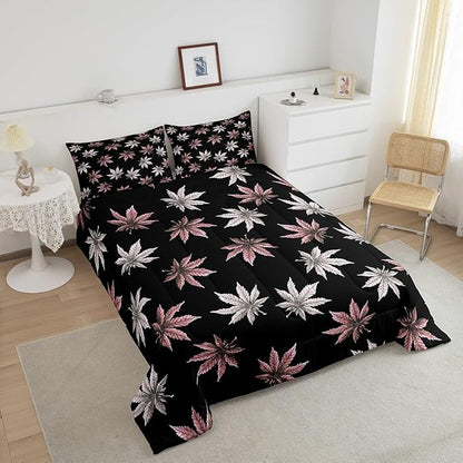Erosebridal Pink Leaves Comforter Set Toddler, Leaves Bedding for Kids Boys Girls,Tropical Botanical Bedding Comforter Sets,Exotic Plant Down Comforter,Luxury Soft