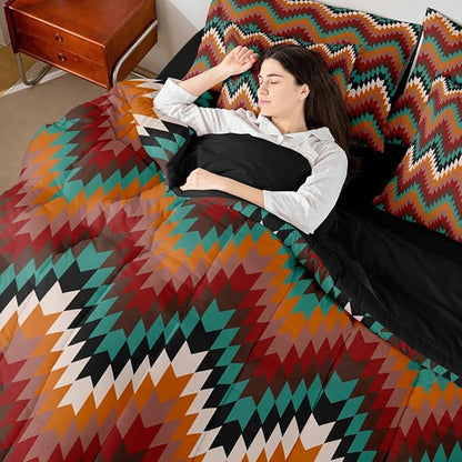 Erosebridal 7 Piece Aztec King Comforter Set with Sheets Western Native Tribal Bed in A Bag Rustic Southwestern Bedding Sets for Teens Teenager Farmhouse Mexican Geometric Striped Bed Set